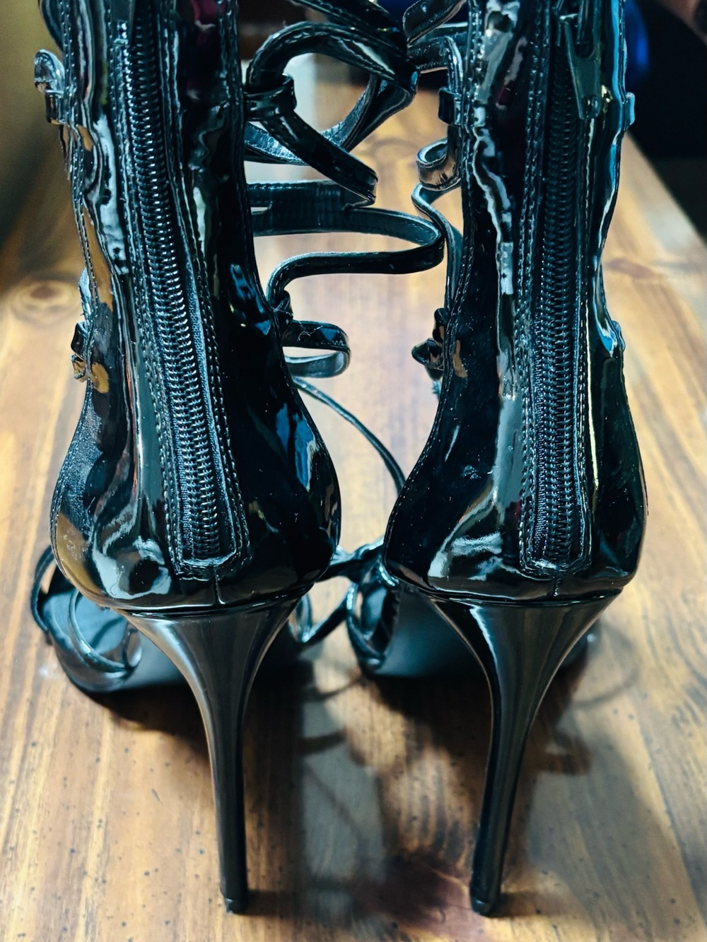 Black Strappy Gladiator Stiletto Heels—size 11 - Picture 2 of 7